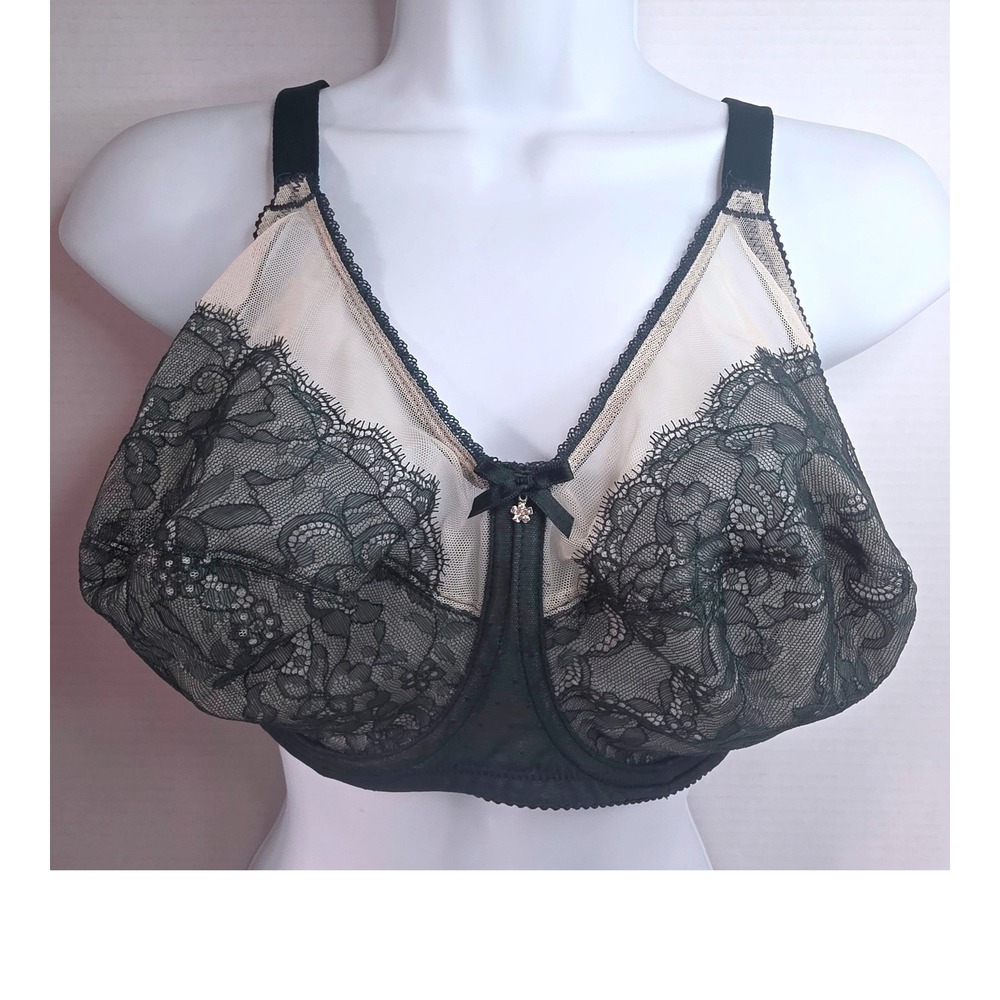 Wacoal Retro Chic Full Figure Underwire Bra Dark Green Beige 855186 Size 36G